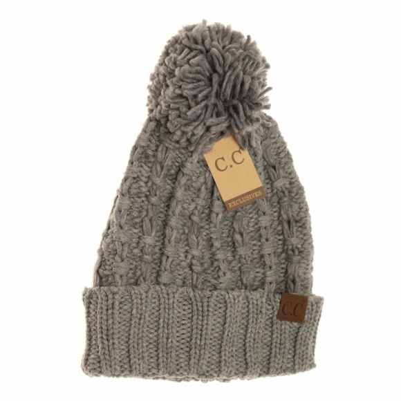 C.C. Gray Slip-Stitch Pom Beanie Hat - Picture 1 of 7